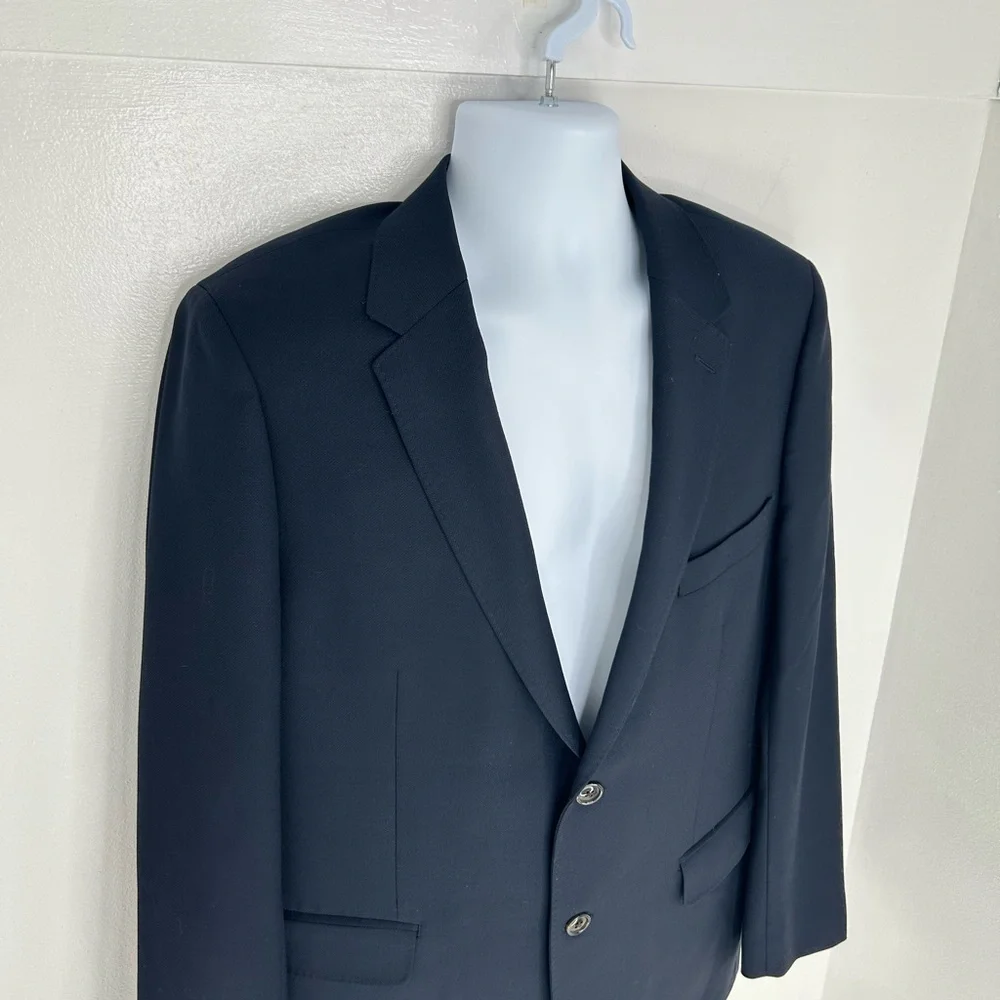 Lands End‎ Blazer Size 42R Navy Wool Tailored Fit Suit Jacket Office Career
